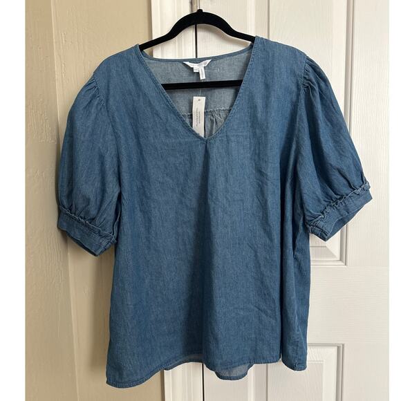 NWT Draper James V-Neck Puff Sleeve Chambray Top Shirt XXL - Picture 5 of 10